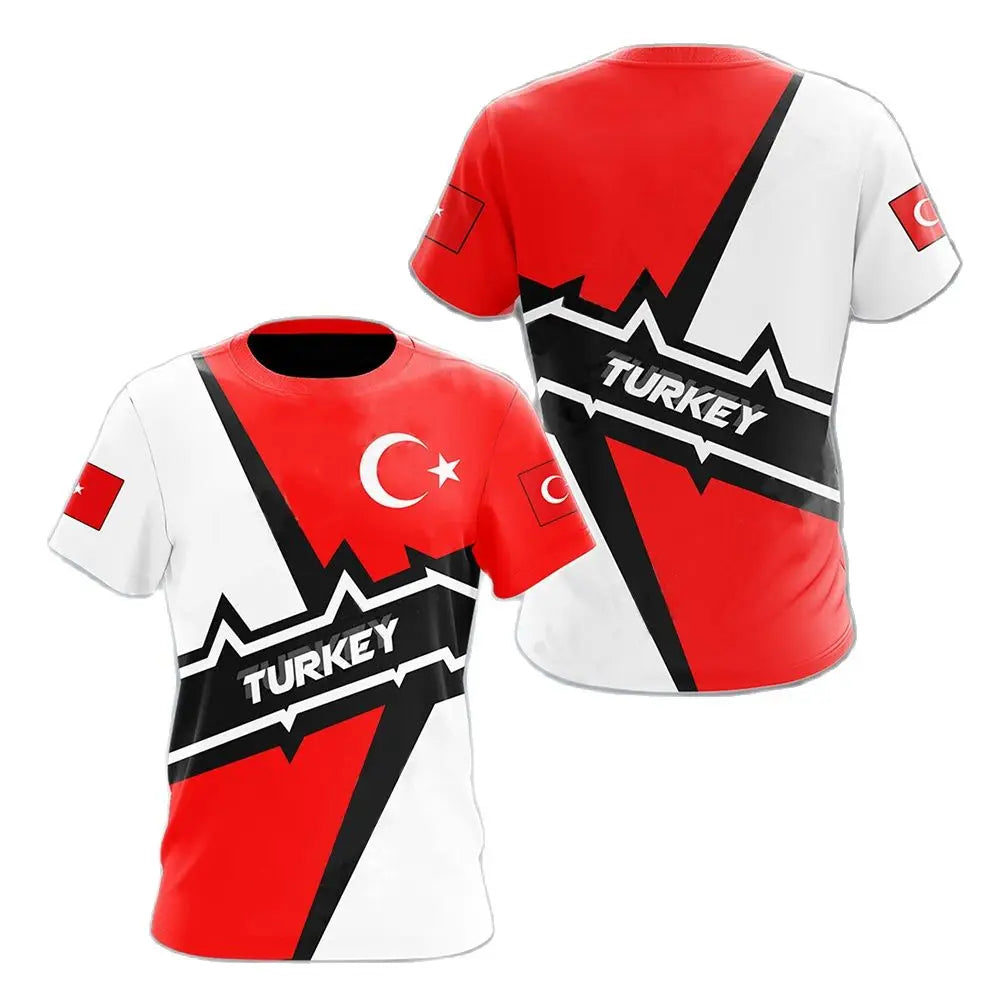 Turkish Men's T-Shirts Fashion Short Sleeve Tops Turkish Flag Print Shirts Summer Round Neck Oversized Men's Clothing Camisa