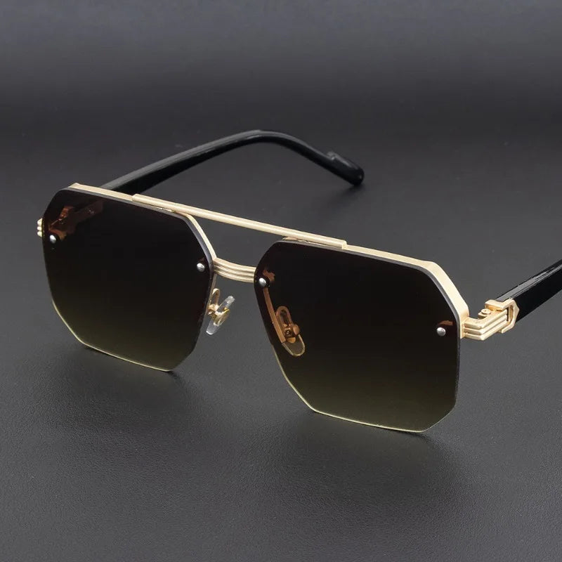 Dark Slate Gray New Retro Double Bridges Square Eyewear Metal Men Sunglasses Fashion Gradient Shades UV400 Women Sun Glasses