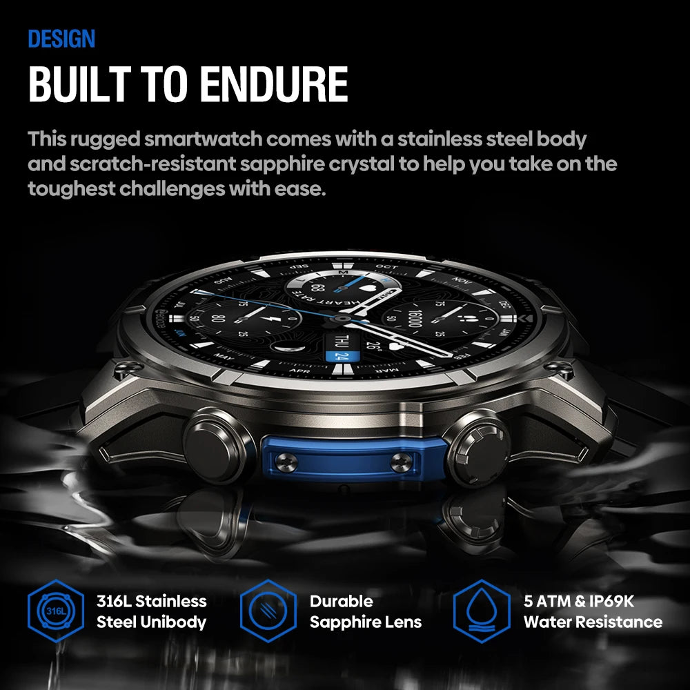Black NEW 2025 Zeblaze VIBE 8 Voice Calling 1.43" AMOLED Display Smart Watch Built-in Flashlight Heart Rate Blood Pressure Smart Watch