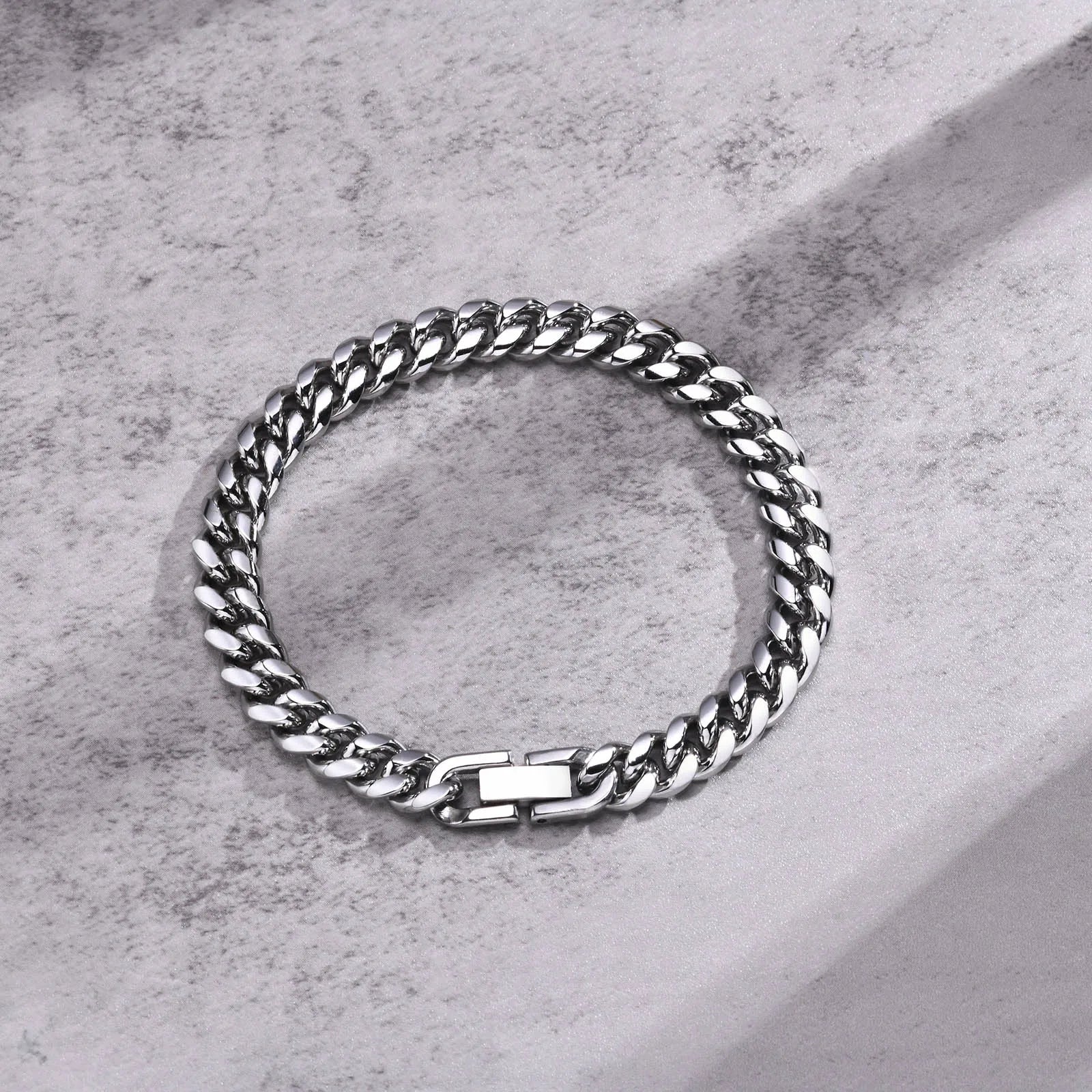 Gray Vnox 6/8/10/12mm Cuban Chain Bracelets for Men Women, Solid Stainless Steel Curb Link Chain Wristband Jewelry