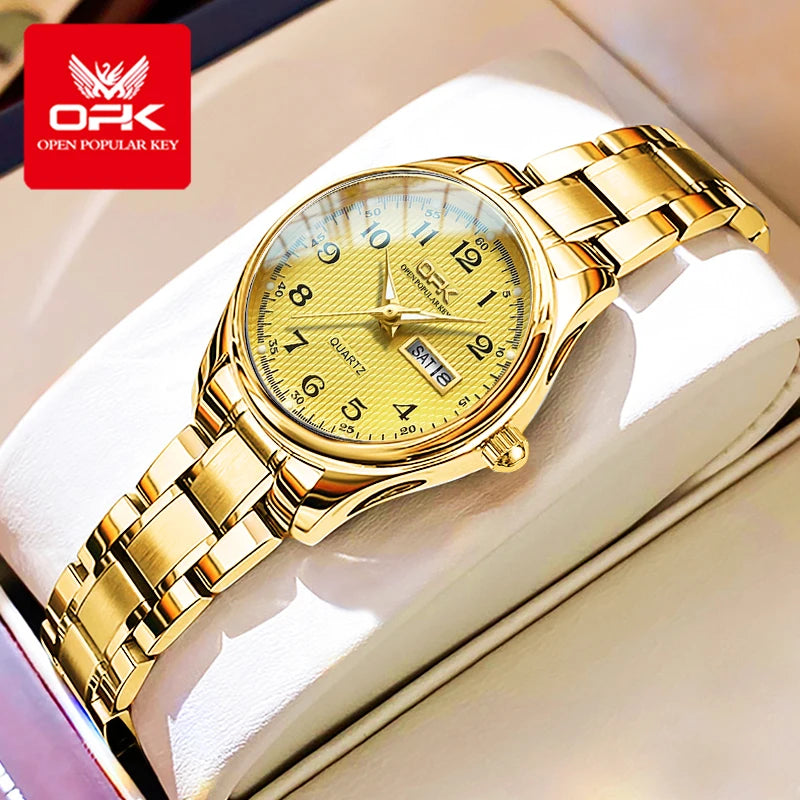 White Smoke OPK 8110 Ladies Watch Classic Simple Brand Quartz Watch Stainless Steel Strap Watch For Women Waterproof Luminous Day-Date Watch