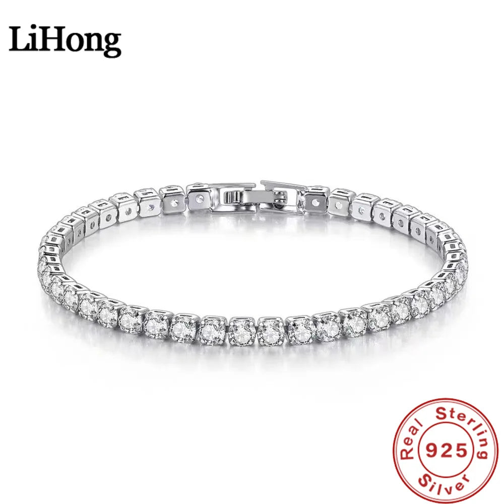 White Smoke Lihong S925 Sterling Silver Bracelet Zirconia Tennis Ball Women Fashion Simple Engagement Wedding Charm Jewelry 4mm 16-20cm