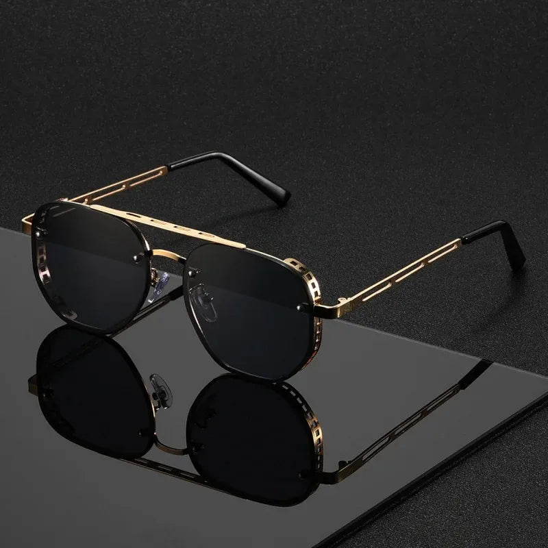 Dark Slate Gray Men New Driving Sunglasses Vintage Steampunk Square Sunglasses Metal Frame with Spring Hinges Women Eyepiece UV400 Glasses