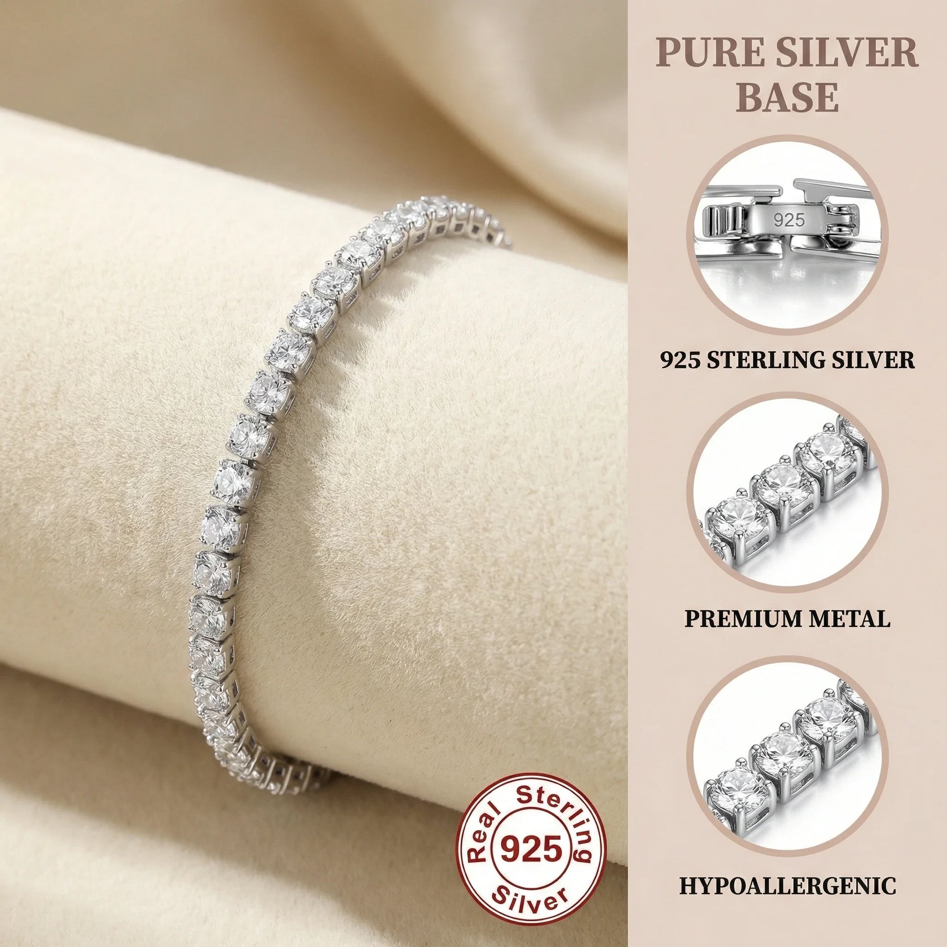Light Gray Lihong S925 Sterling Silver Bracelet Zirconia Tennis Ball Women Fashion Simple Engagement Wedding Charm Jewelry 4mm 16-20cm