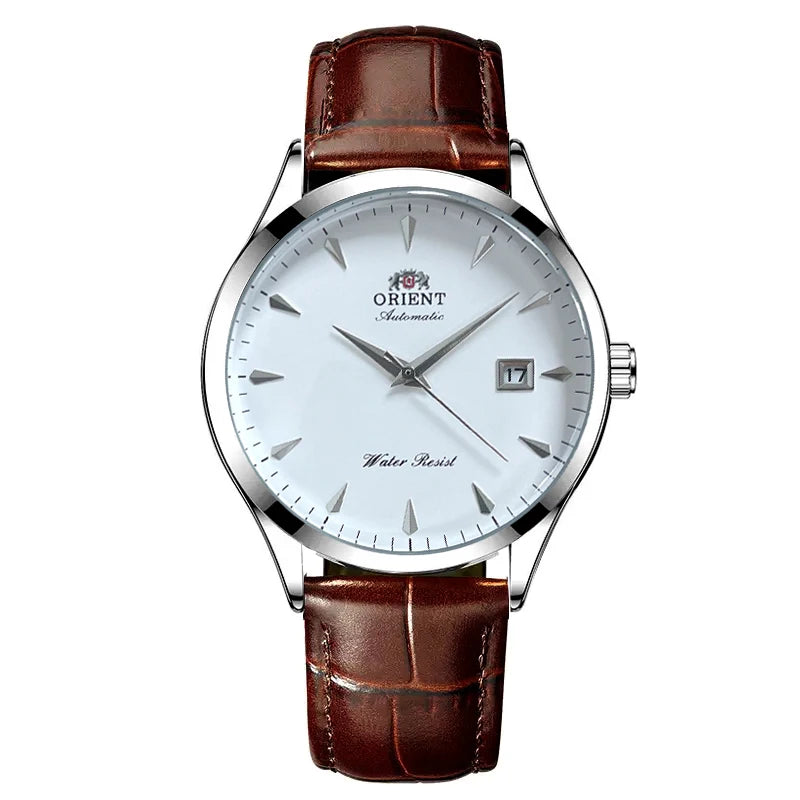 White Smoke Orient Automatic Men's Watch, Black Dial Stainless Steel Band, Water Resistant Classic Business Wristwatch with Date Display