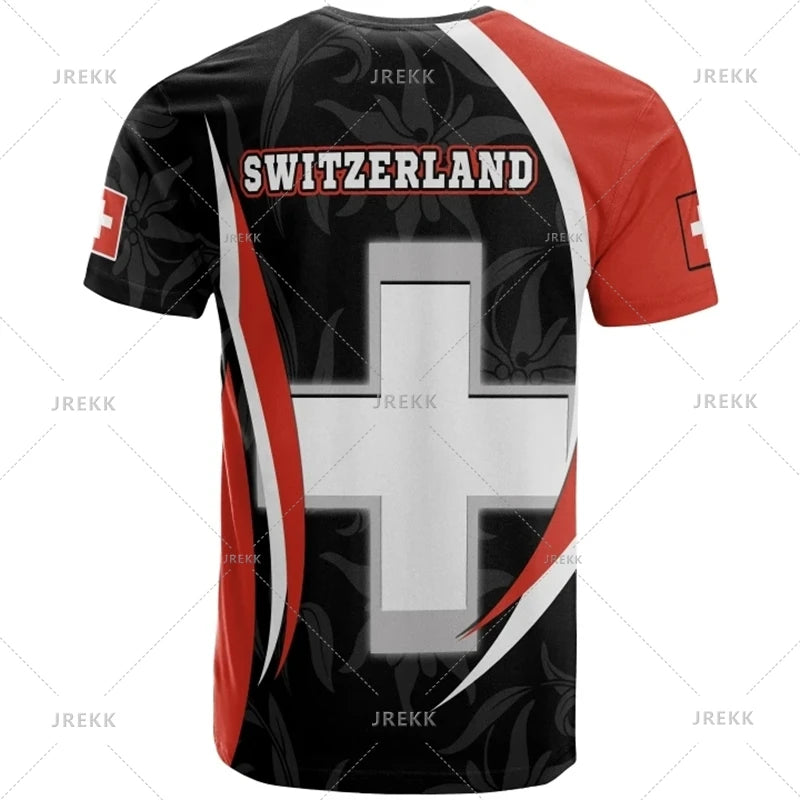 Outdoor Casual Sportswear Tshirts For Men Clothing Switzerland National Emblem Flag 3d Print Cool T-Shirt Gym Tops O Neck Tees