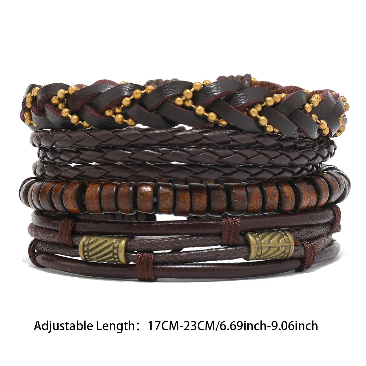 White Smoke 6/4PCS 3Style PU Wodeen Braided Wrap Leather Bracelet for Men Vintage Life Wood Beads Fashion Male Armband