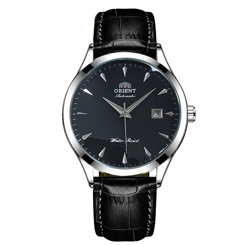 White Smoke Orient Automatic Men's Watch, Black Dial Stainless Steel Band, Water Resistant Classic Business Wristwatch with Date Display