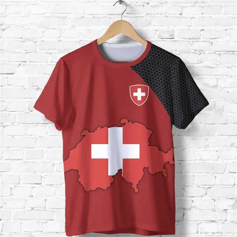 Outdoor Casual Sportswear Tshirts For Men Clothing Switzerland National Emblem Flag 3d Print Cool T-Shirt Gym Tops O Neck Tees streetwear fashion product image 2
