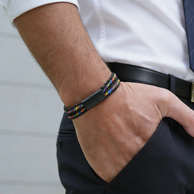 Dark Gray Noter Grade A Ethnic Fabric String Bracelet For Men Double Layer 6 Colors Available Sports Sweat Absorbent Braslet Bangle Hombre