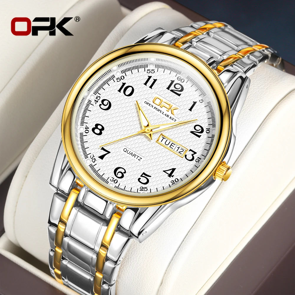 White Smoke OPK 8110 Ladies Watch Classic Simple Brand Quartz Watch Stainless Steel Strap Watch For Women Waterproof Luminous Day-Date Watch