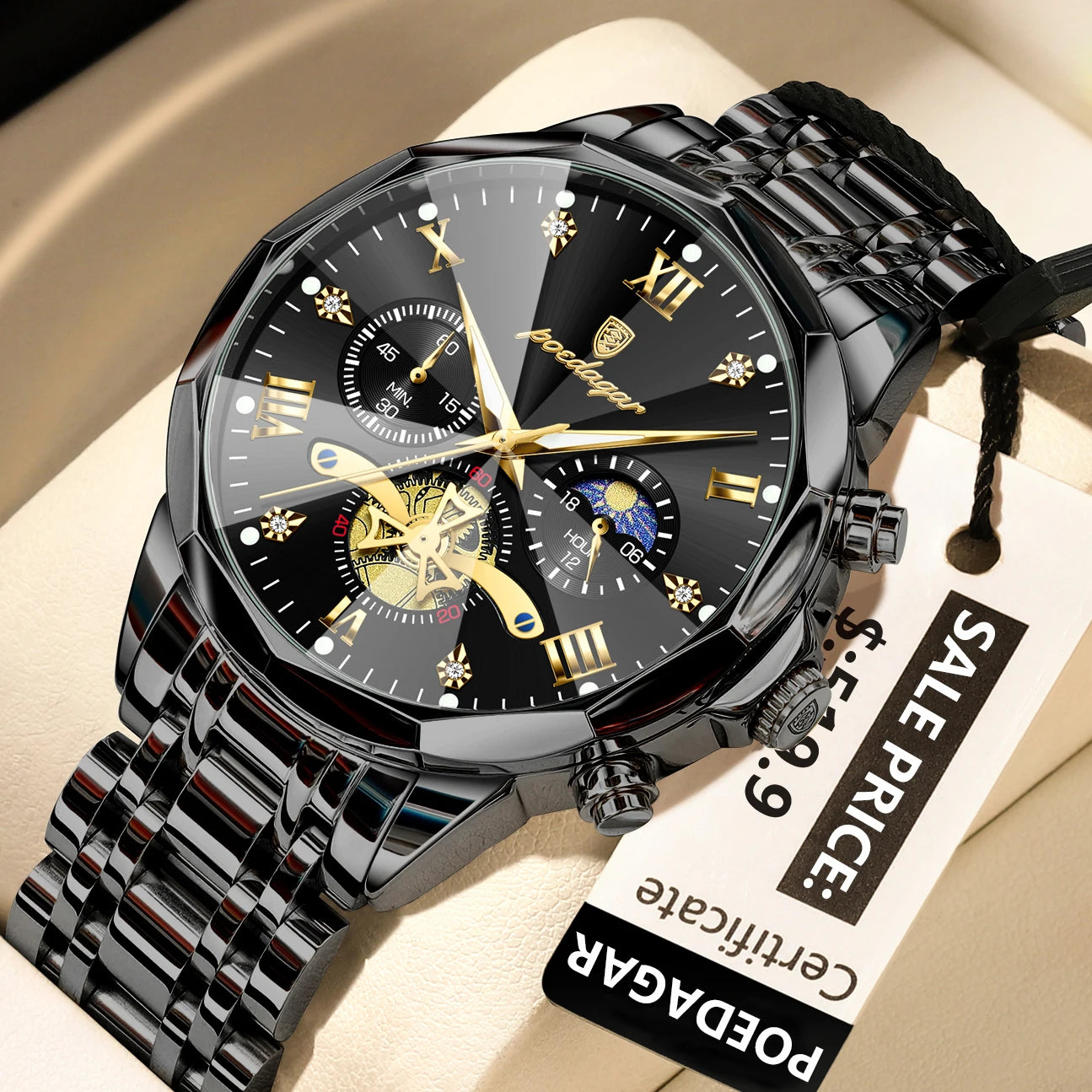 Seashell POEDAGAR Luxury Men Watch Top Original Waterproof Luminous Chronograph Man Wristwatch Stainless Steel Quartz Men's Watches Reloj