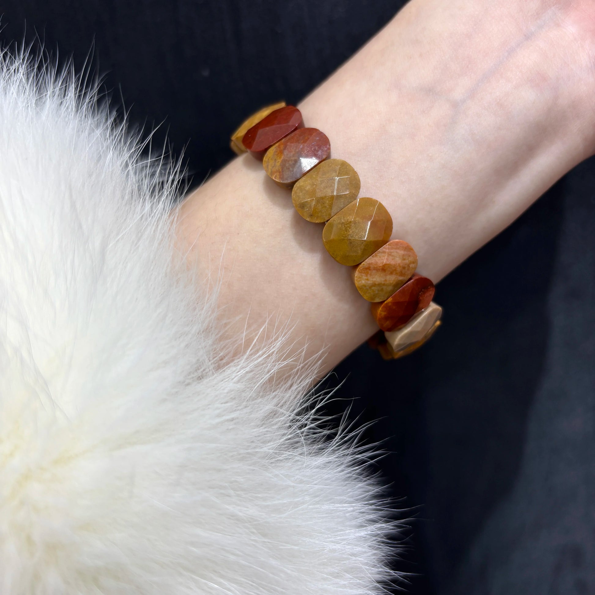 Black Natural Icy Mookaite Jasper Oval Bead Bangle Bracelet Women Men Gift Elastic Soft Bangle Bracelet