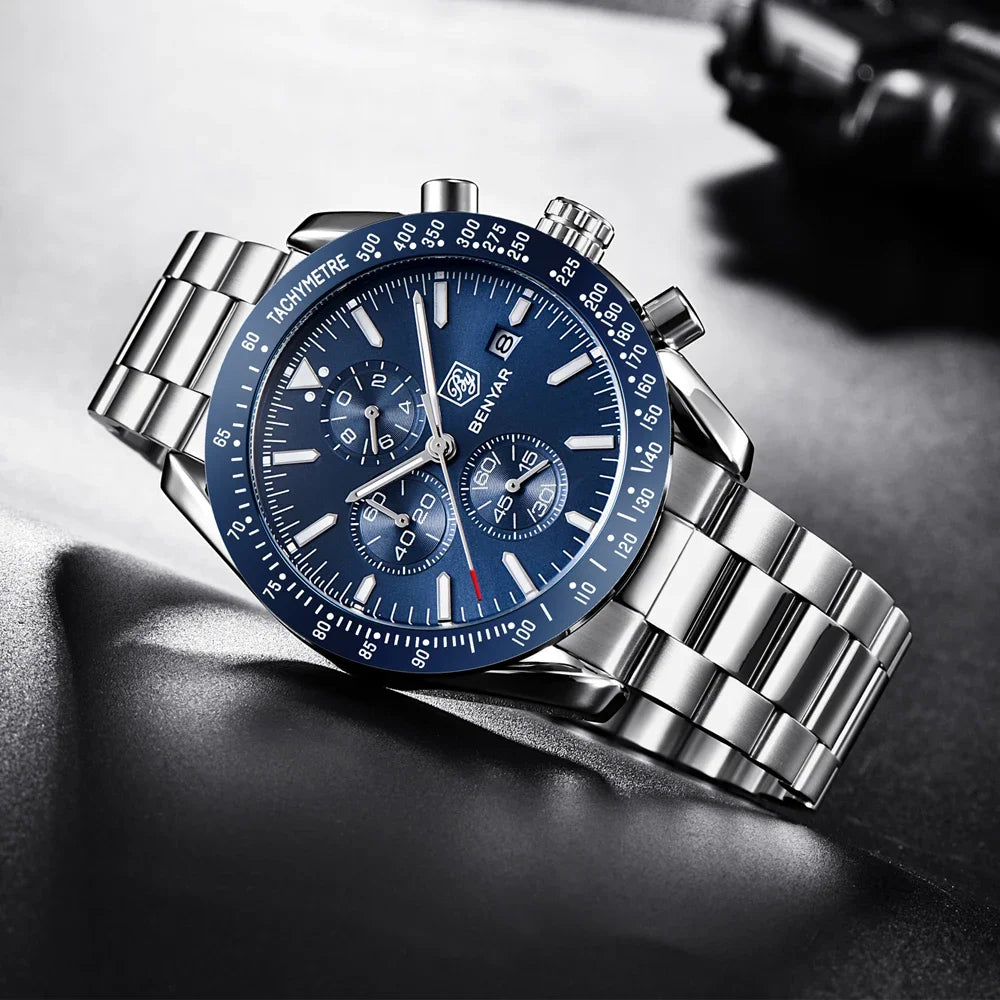 Black Men Watch BENYAR Top Brand Luxury Full Steel Business Quartz Watch Men Casual Waterproof Sports Watches Clock Relogio Masculino