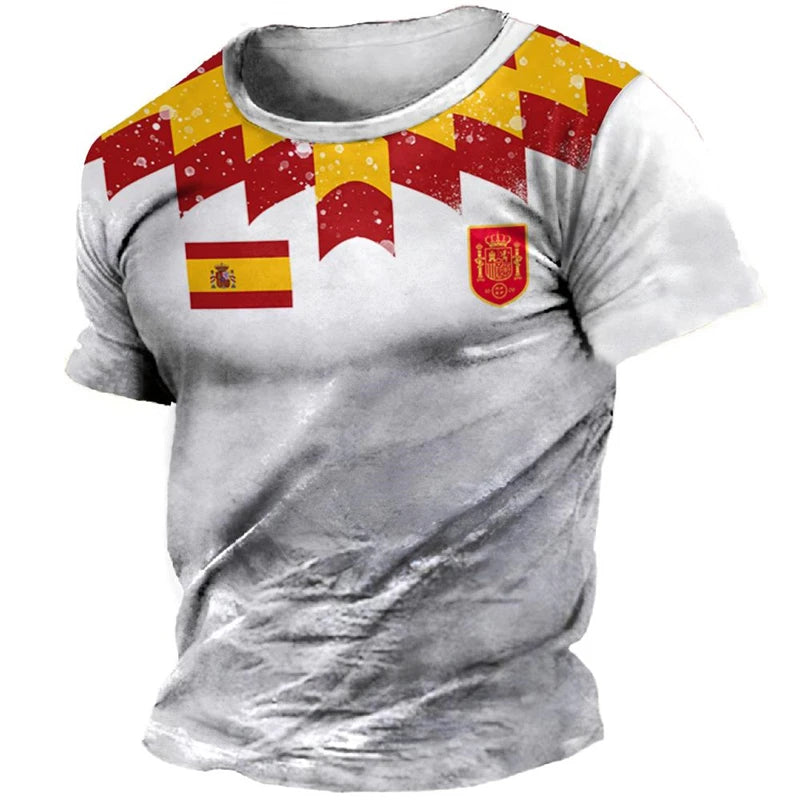 3D Print Spanish Flag Sports Quick-dry Breathable Men T-shirt Retro Harajuku Street Casual Fitness Loose  Short-sleeve  Clothing streetwear fashion product image 1
