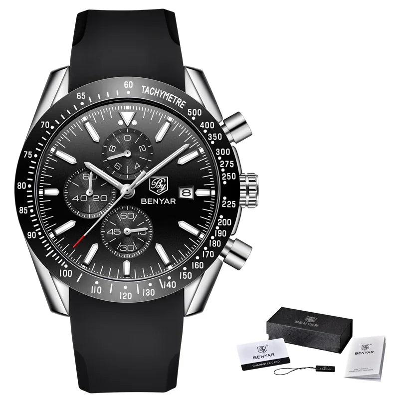 White Smoke Men Watch BENYAR Top Brand Luxury Full Steel Business Quartz Watch Men Casual Waterproof Sports Watches Clock Relogio Masculino