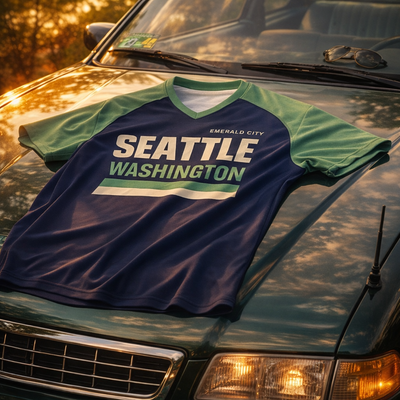 Black Seattle Washington Navy Blue and Green T-Shirt – Emerald City Varsity Streetwear Tee