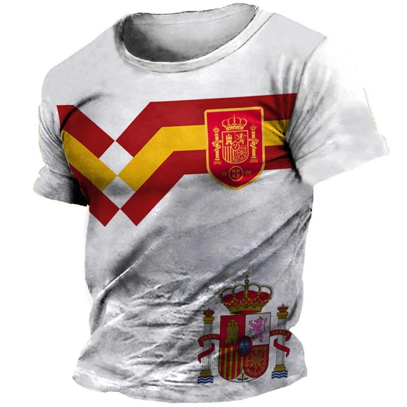 3D Print Spanish Flag Sports Quick-dry Breathable Men T-shirt Retro Harajuku Street Casual Fitness Loose  Short-sleeve  Clothing
