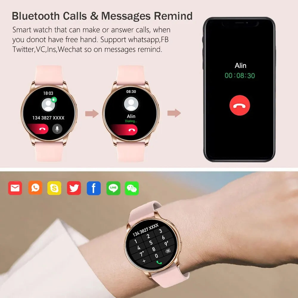 Misty Rose MEVADEN Bluetooth Call Smart Watch Women Custom Dial Watches Men Sport Fitness Tracker Heart Rate Smartwatch For Android IOS Y22