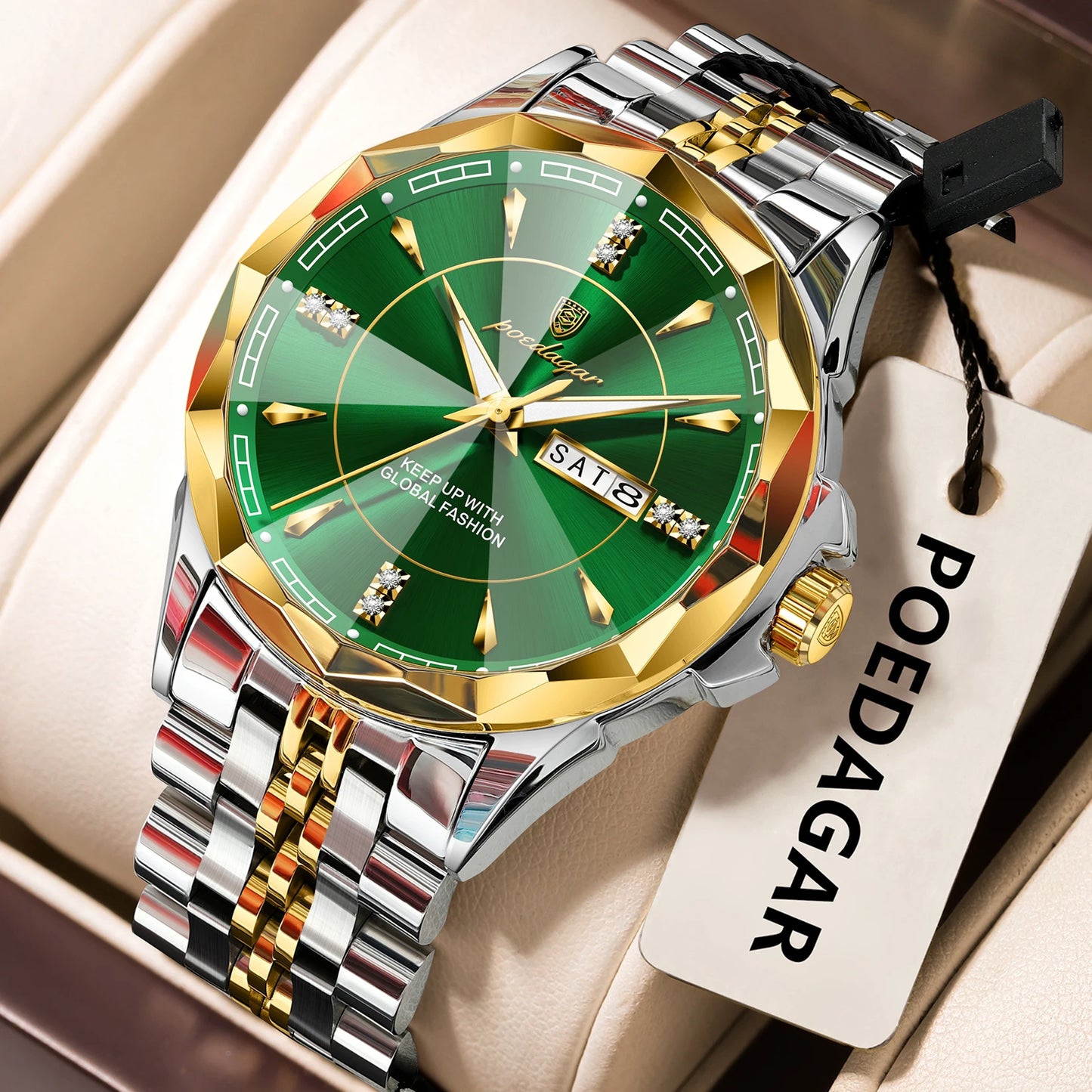 Antique White POEDAGAR Luxury Fashion Man Clock Top Business Waterproof Luminous Date Week Men's Watches Quartz Stainless Steel Men Wristwatch