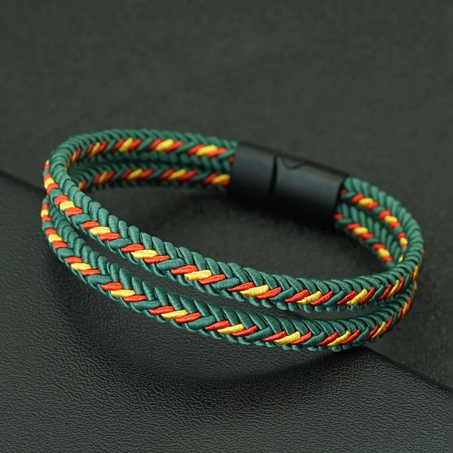 Dark Slate Gray Noter Grade A Ethnic Fabric String Bracelet For Men Double Layer 6 Colors Available Sports Sweat Absorbent Braslet Bangle Hombre