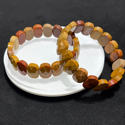 Dark Slate Gray Natural Icy Mookaite Jasper Oval Bead Bangle Bracelet Women Men Gift Elastic Soft Bangle Bracelet