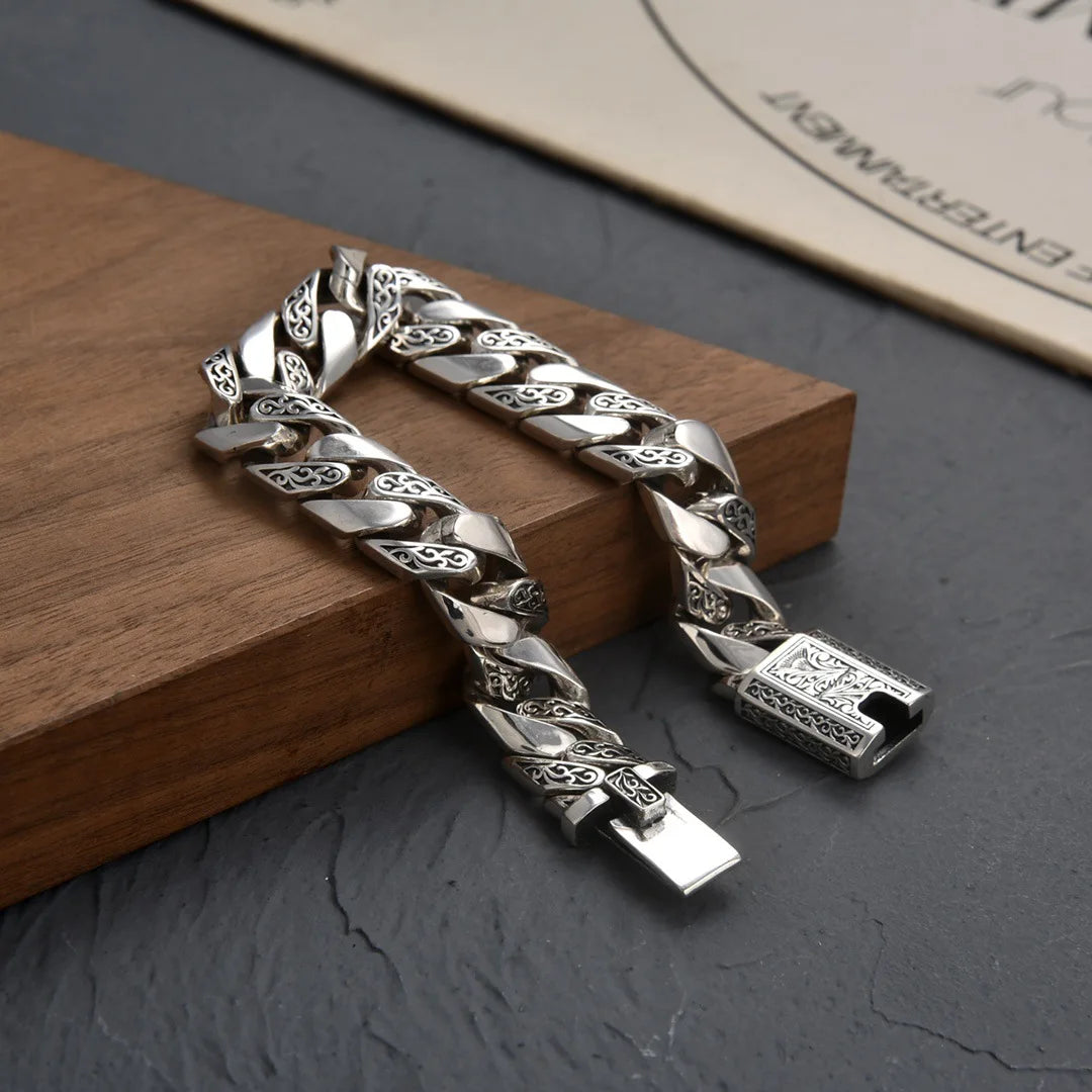 Dim Gray S925 Sterling Silver Timeless Vine Garland Buckle Retro Punk Tank Bracelet Jewelry Creativity Gift Factory Price