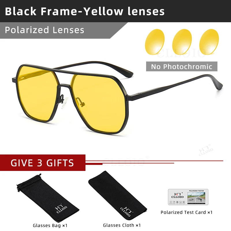 White Smoke CLLOIO Anti-glare Day Night Vision Glasses Men Women Polarized Driving Sun Glasses Square Aluminum Photochromic Sunglasses UV400