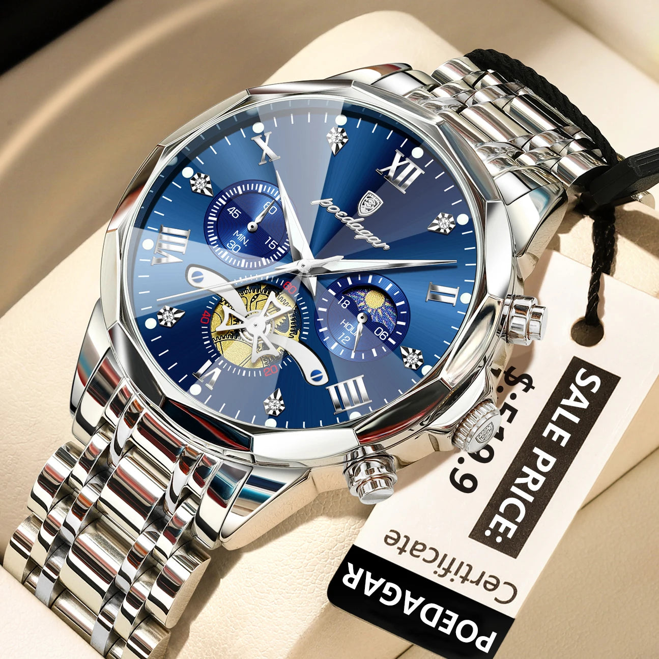 Seashell POEDAGAR Luxury Men Watch Top Original Waterproof Luminous Chronograph Man Wristwatch Stainless Steel Quartz Men's Watches Reloj