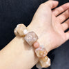 Dark Slate Gray Natural Original Color Cherry Blossom Agate Cherry Blossom Pattern Beaded Bracelet with Unique Texture, Elastic Style, Adjustable Length, Large Beads, Unique Design, Trendy, Original Design, Suitable for Daily Wear