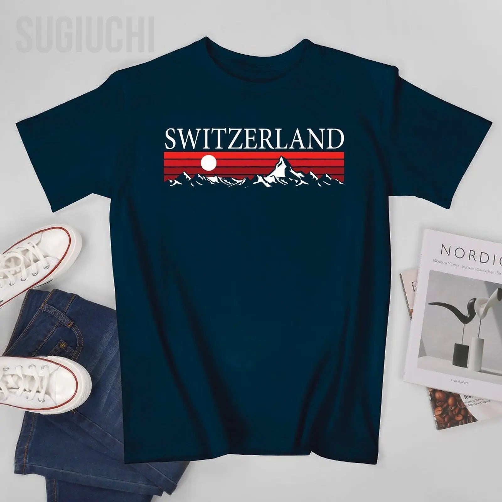 Unisex Men Swiss Alps And Red Sunset Switzerland Mountains Tshirt Tees O-neck T Shirts Women Boys 100% Cotton T-Shirt streetwear fashion product image 20