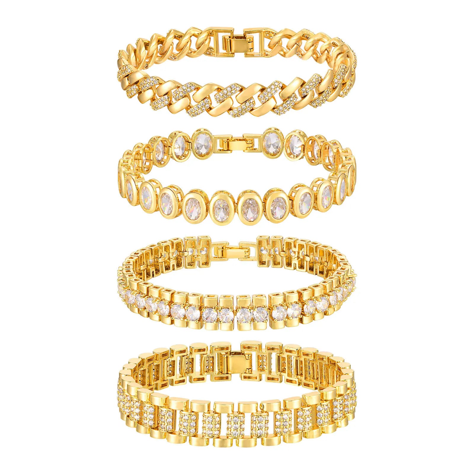 White Smoke Paperclip Chain Bracelet 14K Gold Plated Cubic Zirconia Watch Strap Chunky Link Adjustable Stackable Jewelry For Women Girl Gift