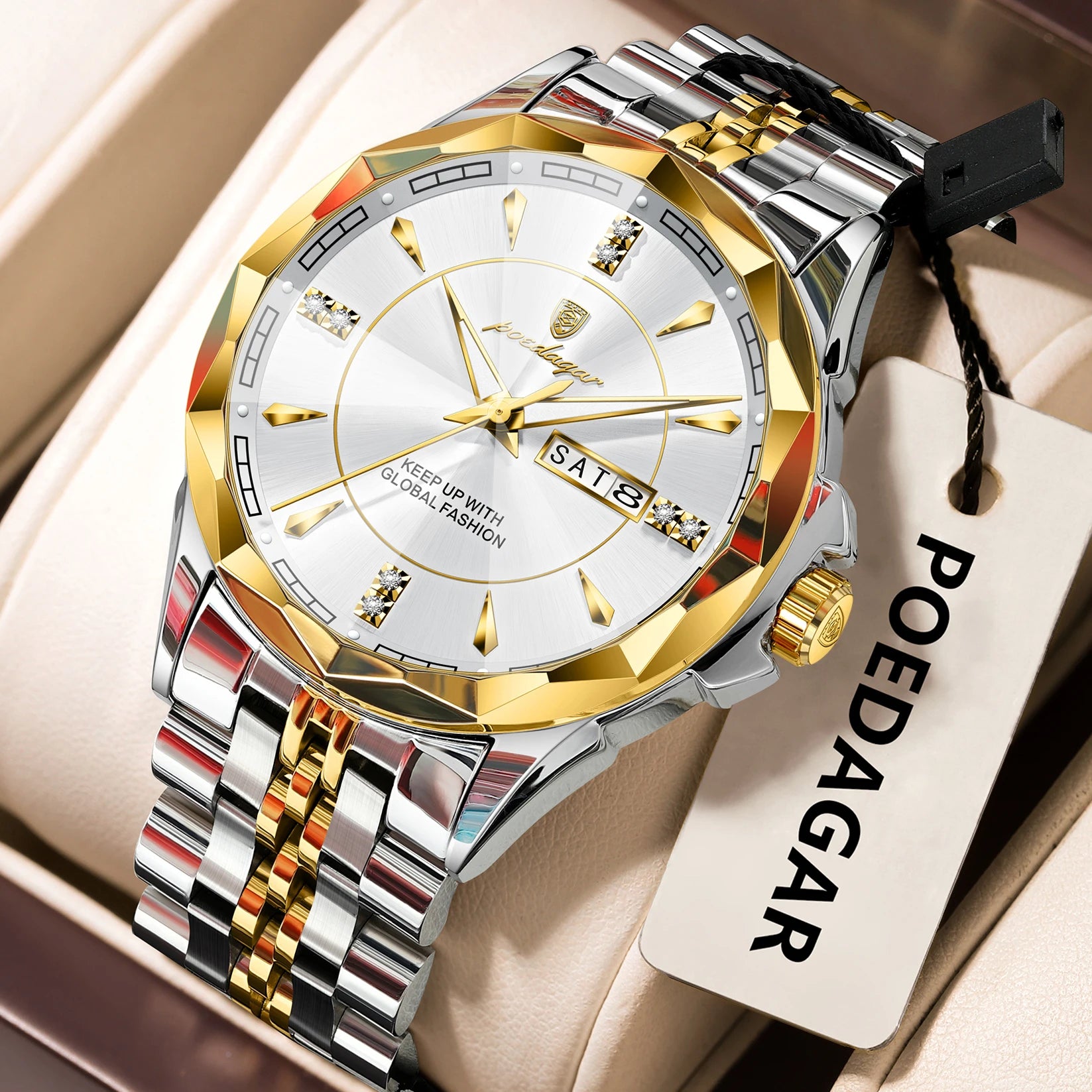 Seashell POEDAGAR Luxury Fashion Man Clock Top Business Waterproof Luminous Date Week Men's Watches Quartz Stainless Steel Men Wristwatch