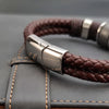 Light Slate Gray Luxury Vintage Multilayer Brown Leather Stainless Steel  Men Bracelet Bead Bracelet Jewelry Male Wrist Bangle Christmas Gifts