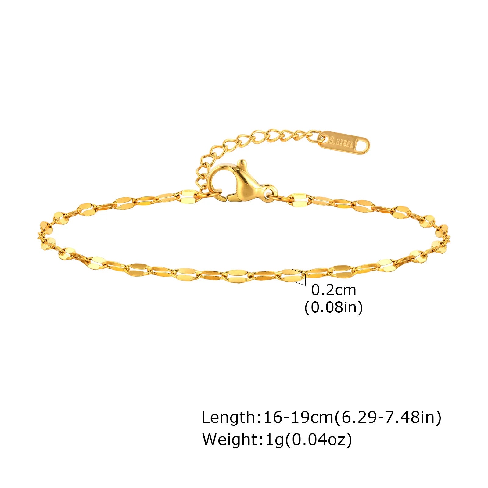 White Smoke Non Tarnish Stainless Steel Bracelet Gold Plated Stackable for Women, Thin Herringbone Chain Bracelet Waterproof Jewelry Gift