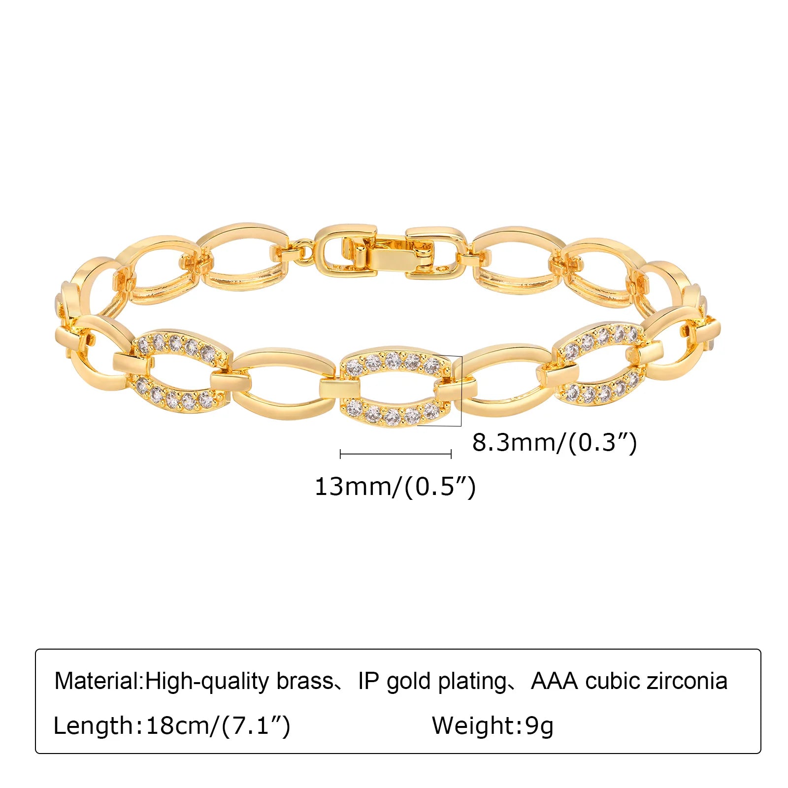 White Smoke Paperclip Chain Bracelet 14K Gold Plated Cubic Zirconia Watch Strap Chunky Link Adjustable Stackable Jewelry For Women Girl Gift