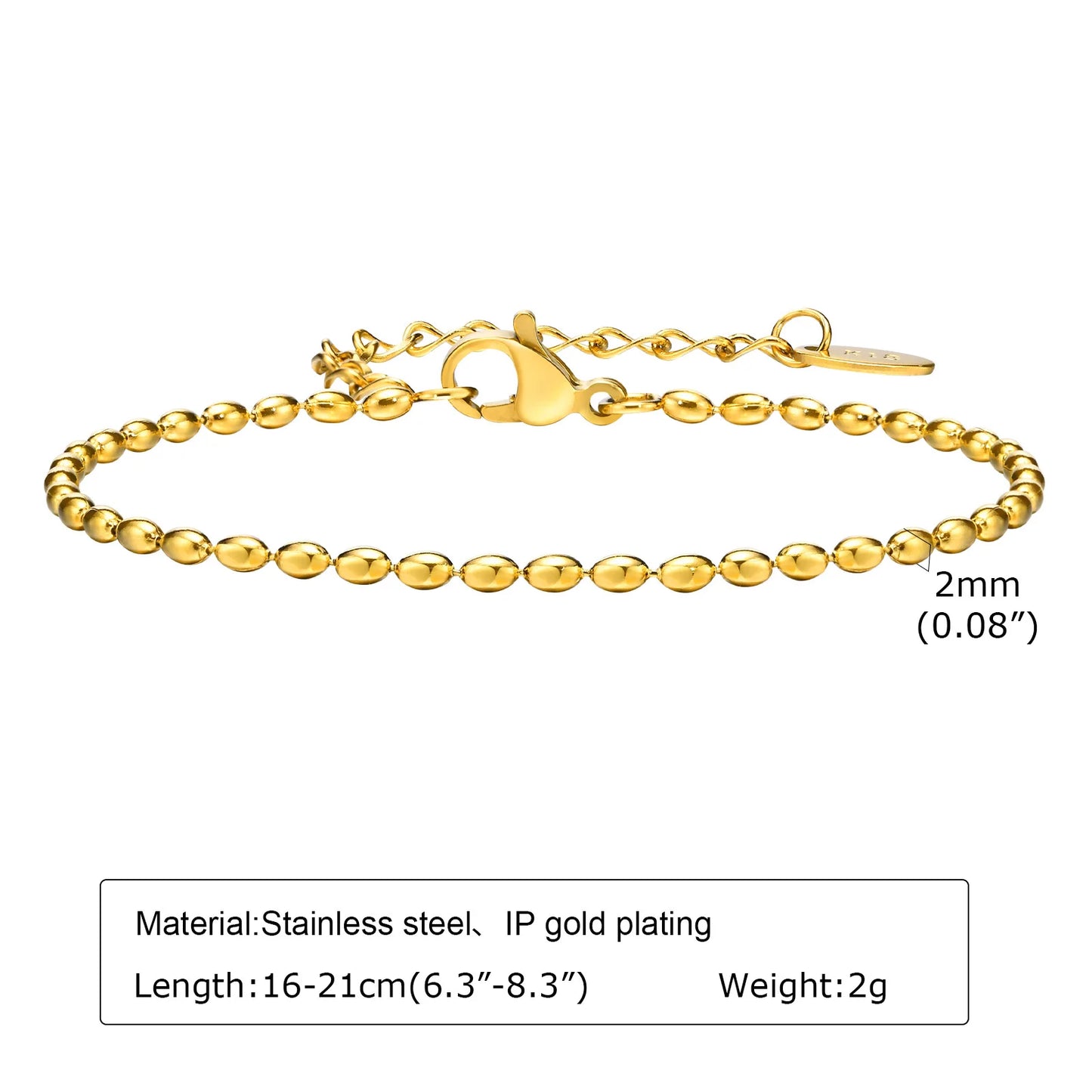 White Smoke Non Tarnish Stainless Steel Bracelet Gold Plated Stackable for Women, Thin Herringbone Chain Bracelet Waterproof Jewelry Gift