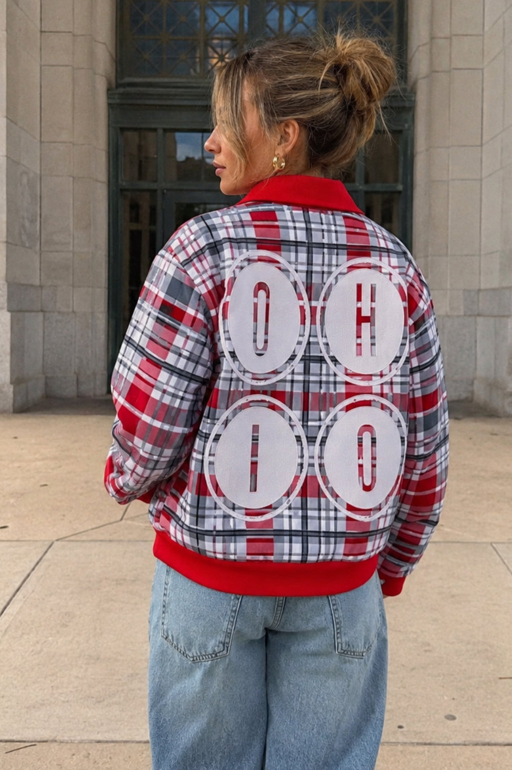 Ohio Plaid Jacket – Trendy Red Black Streetwear Game Day Fashion for Women streetwear fashion product image 7