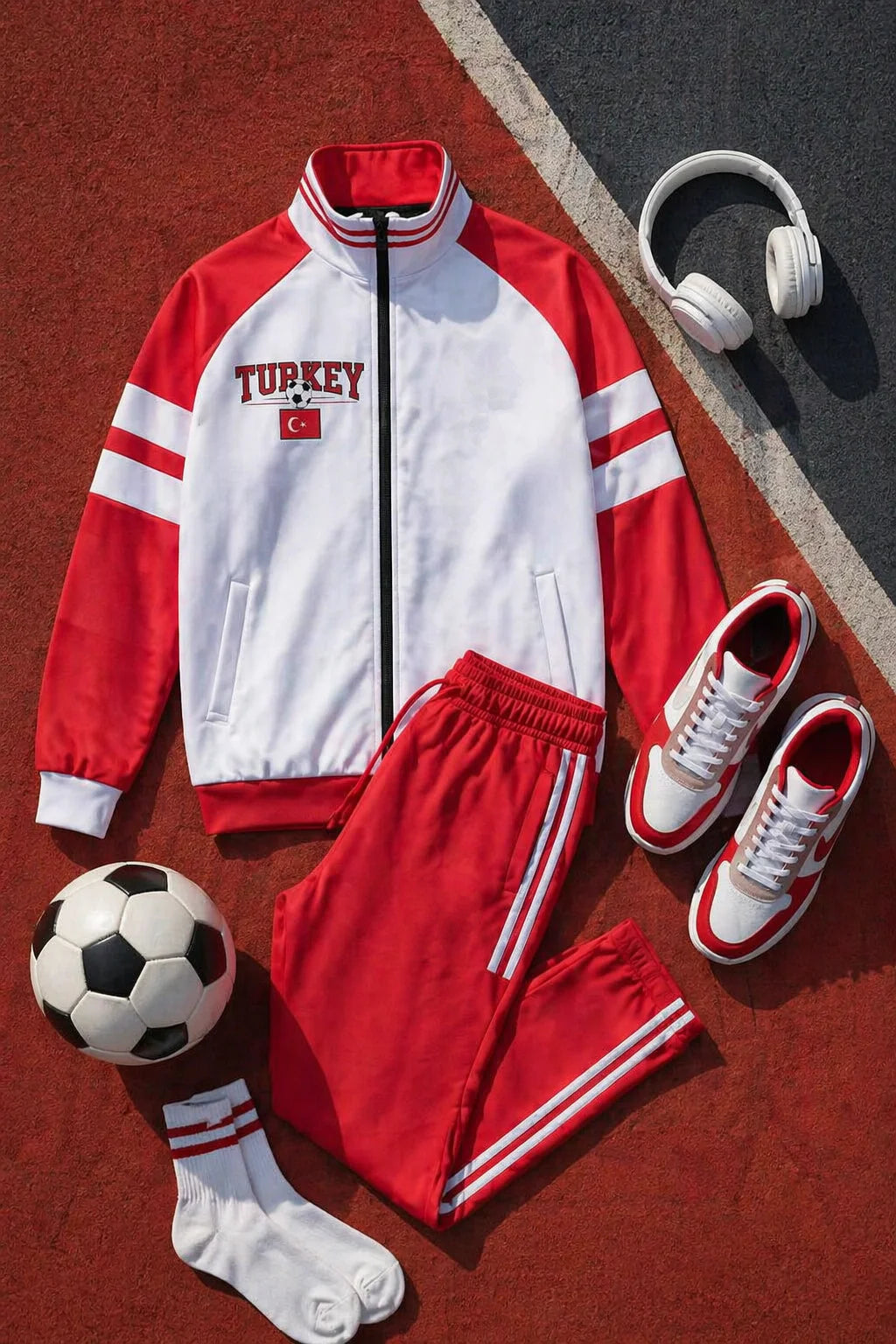 Turkey Football Team Retro Jacket for Women and Men – 90s Vintage Red White Soccer Streetwear Zip Up Coat