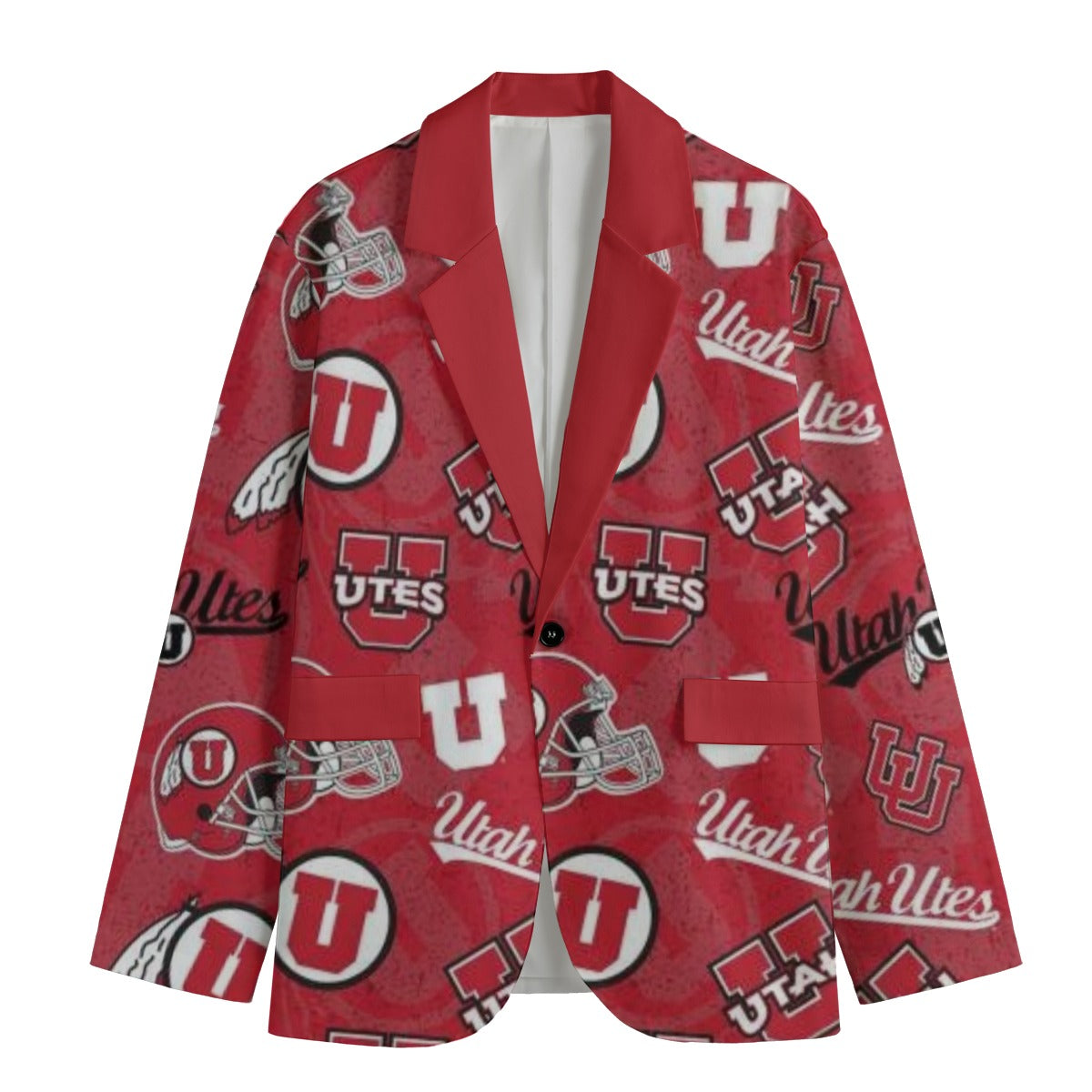 Red blazer with Utah Utes logo pattern on a white background