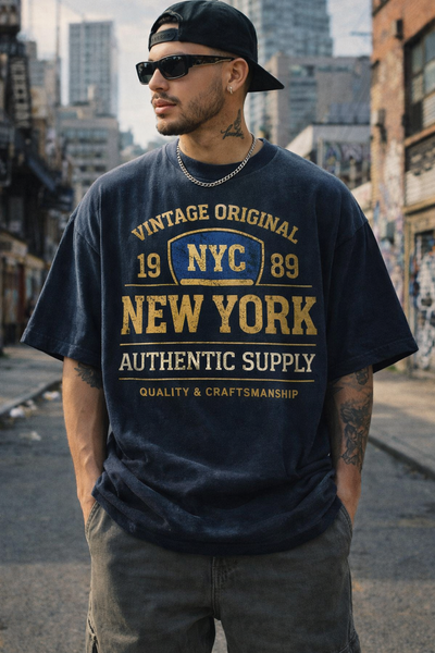 Dark Slate Gray Vintage NYC 1989 New York Tee — Authentic Supply Graphic T-Shirt