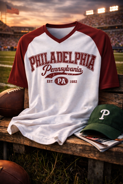 Black White and Burgundy Philadelphia Pennsylvania T-Shirt – Varsity City Graphic Tee for Streetwear