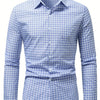 Light Steel Blue Plaid Casual Turn- Collar Shirt