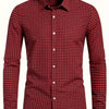 Saddle Brown Men's Plaid Button- Shirt, Regular Fit, Long Sleeve, Casual Business Shirt