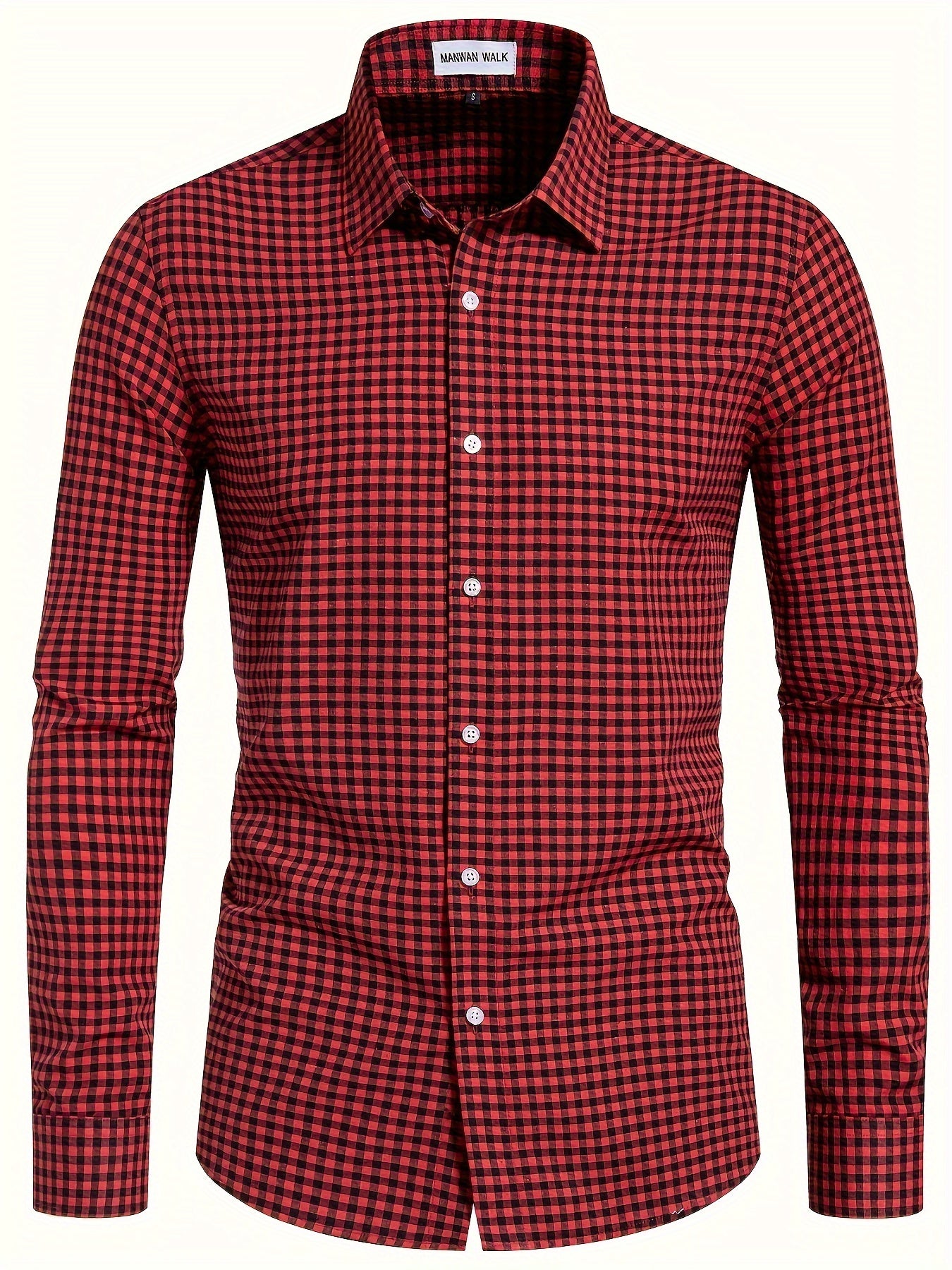 Men's Plaid Button- Shirt, Regular Fit, Long Sleeve, Casual Business Shirt