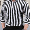 Black New Men's Formal Long Sleeve Thick Stripe Shirt, Easy Care, Versatile Business Casual Professional Shirt, Holiday Gift
