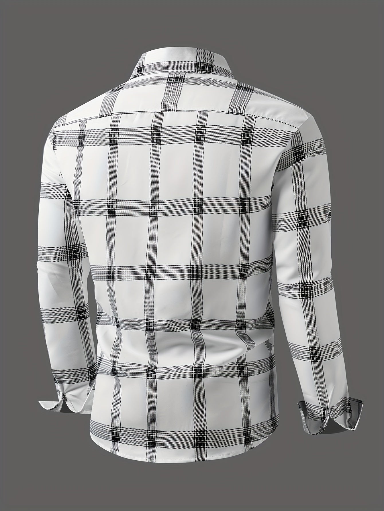 Dim Gray Men's Plaid Shirt Long Sleeve Shirt Trendy Plaid Non-Directional Print Business Casual Top