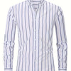 Light Gray Men'S Long-Sleeve Striped Woven Dress Shirt Made of Pure