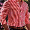 Maroon Men's Casual Striped Long Sleeve Shirt -  and White Vertical Pattern, Button- Collar Design, Non-Stretch Fabric, Suitable for Casual Attire, All Seasons | Fitted Cut