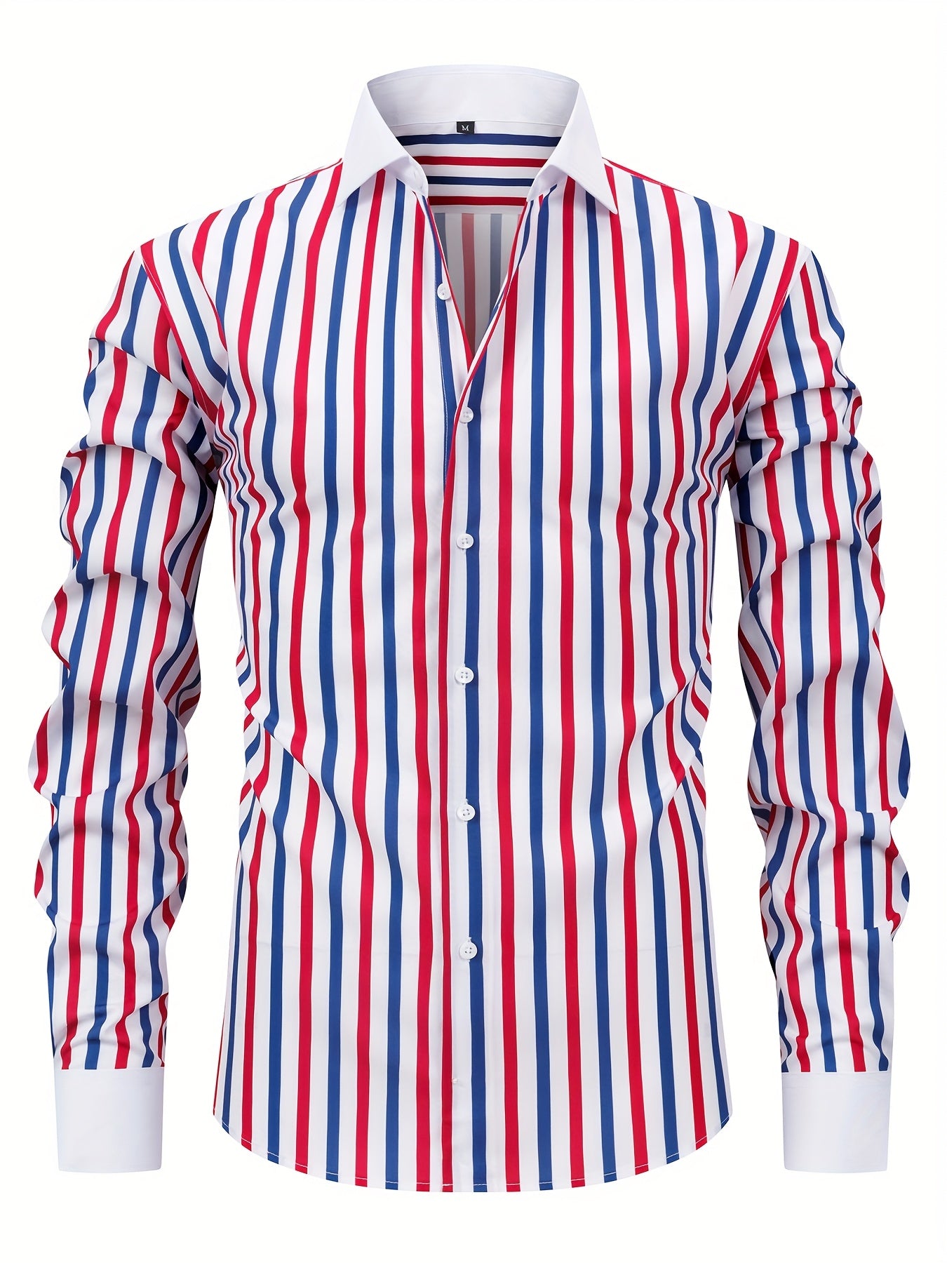 Men'S Osha Collar Color-Blocked Long-Sleeve Shirt, New 2025 Digital Print Striped Business Casual Fashion, Finely Tailored Regular Fit, Breathable And Comfortable Fabric, Trendy And Unique, Perfect As a Holiday Gift for Men'S